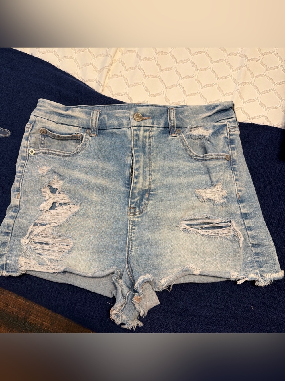 American Eagle Outfitters Light Blue Distressed Denim Shorts